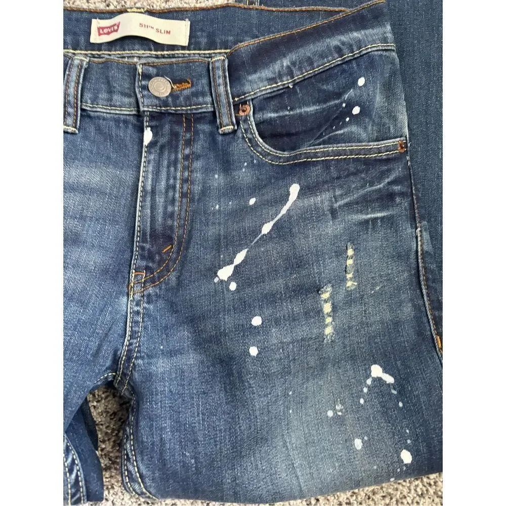 ❤️Levi’s 511 Youth Slim Fit Paint Splash Jeans sz16